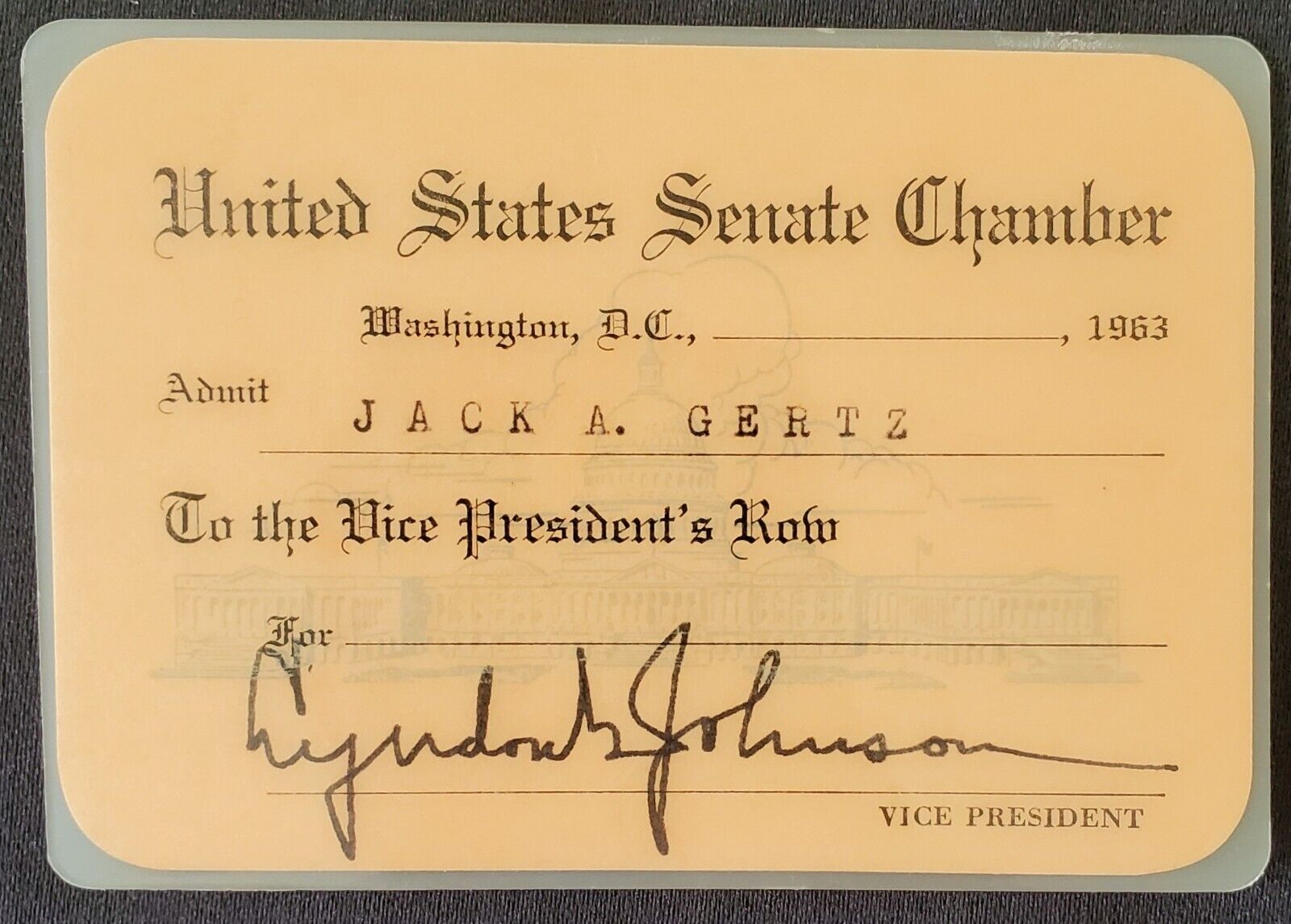 1963 US President Lyndon Johnson Autograph VP Row 4x6 Senate Chamber Card