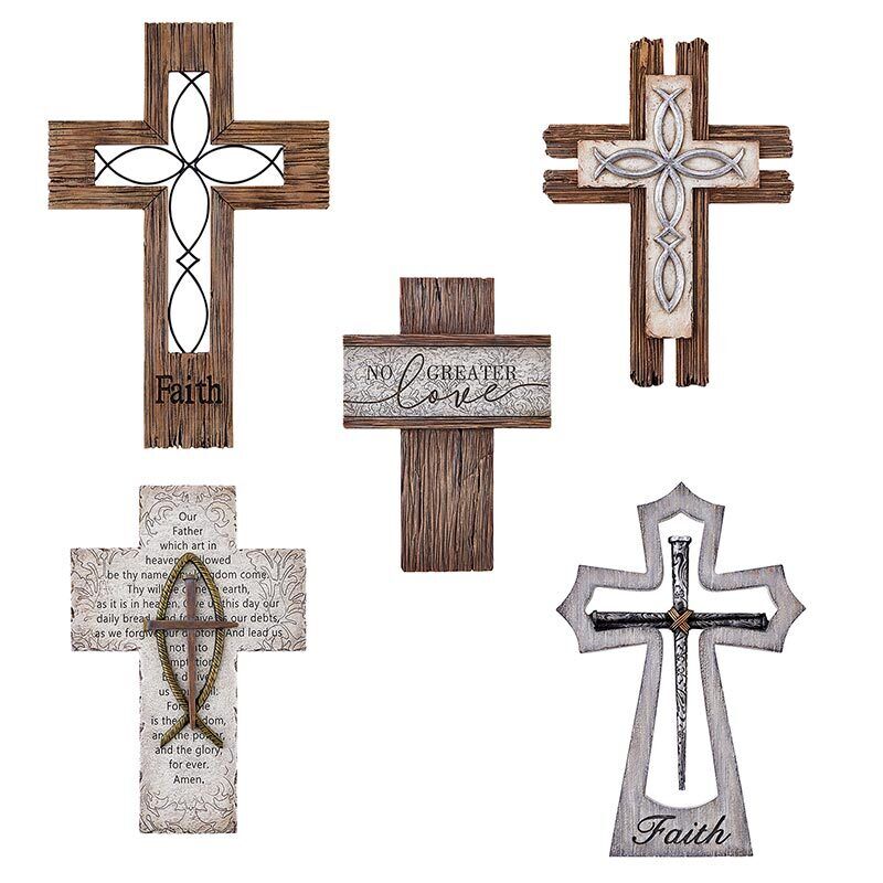 Sculpted Resin Hanging Home Church Wall Cross Decor Pack Smart - 10 Pieces