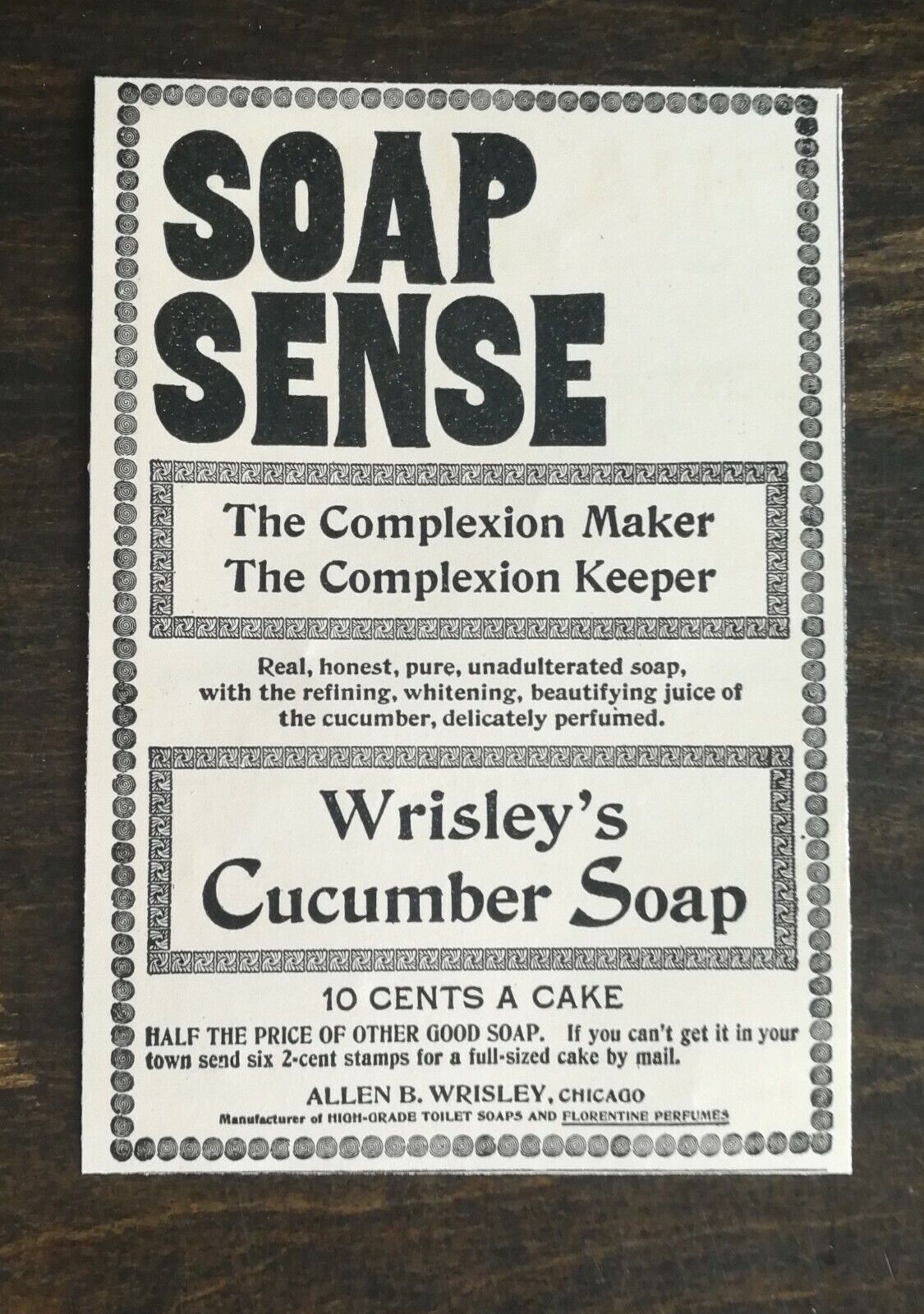 Vintage 1895 Wrisley's Cucumber Soap Allen B Wrisley Original Ad 1021 
