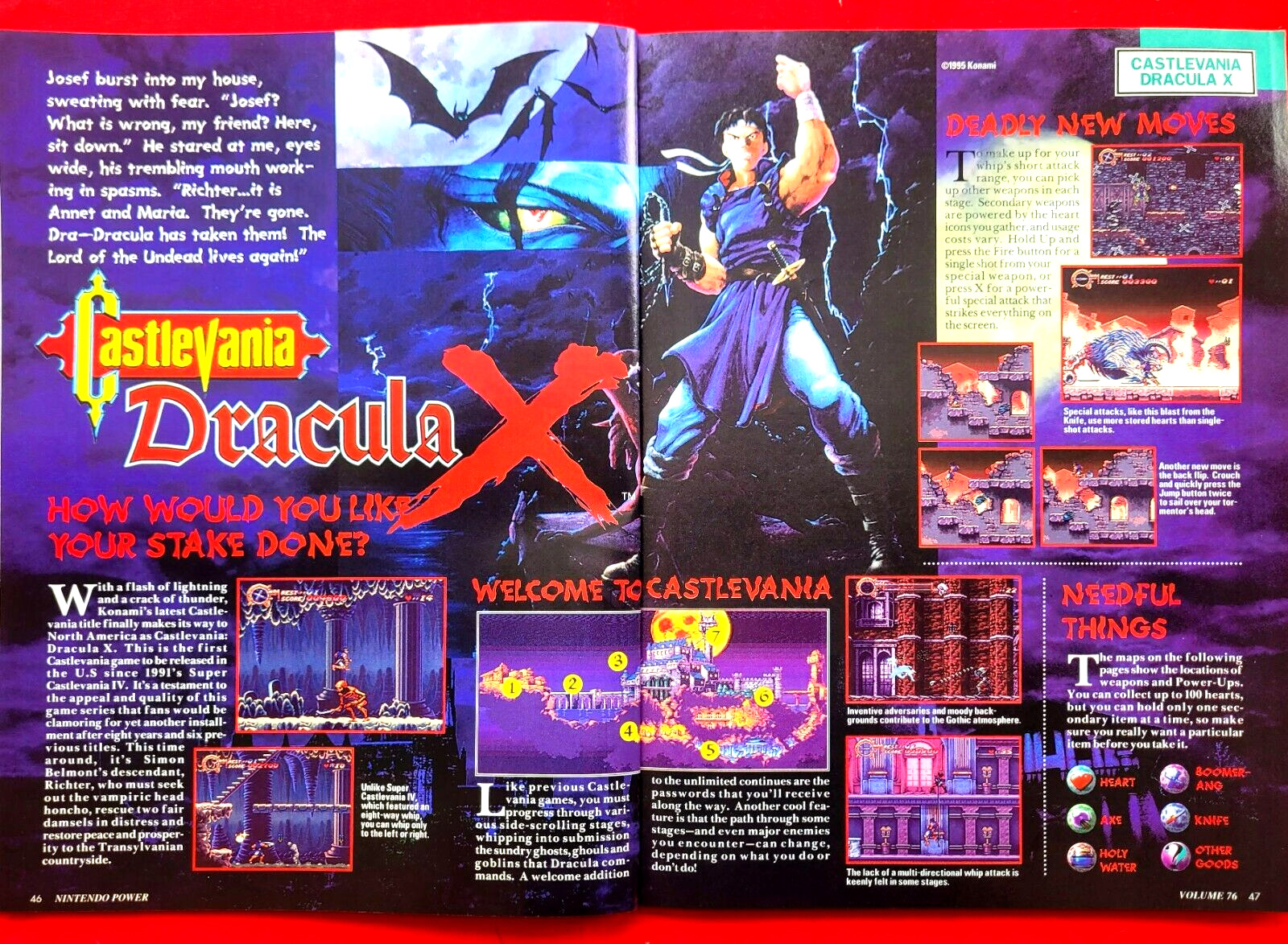 RARE 1995 CASTLEVANIA DRACULA X Nintendo Video Game = 2pg Promo Art PRINT AD