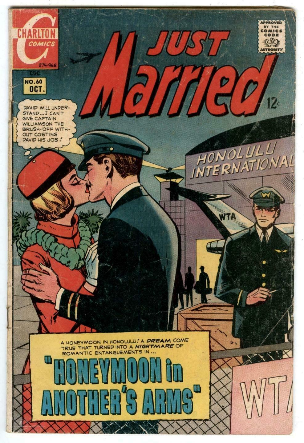 Just Married #60 1968- Charlton- Honolulu Hawaii   Air Pilot love triangle cover
