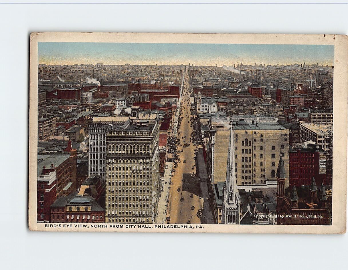 Postcard Bird's Eye View, North From City Hall, Philadelphia, Pennsylvania