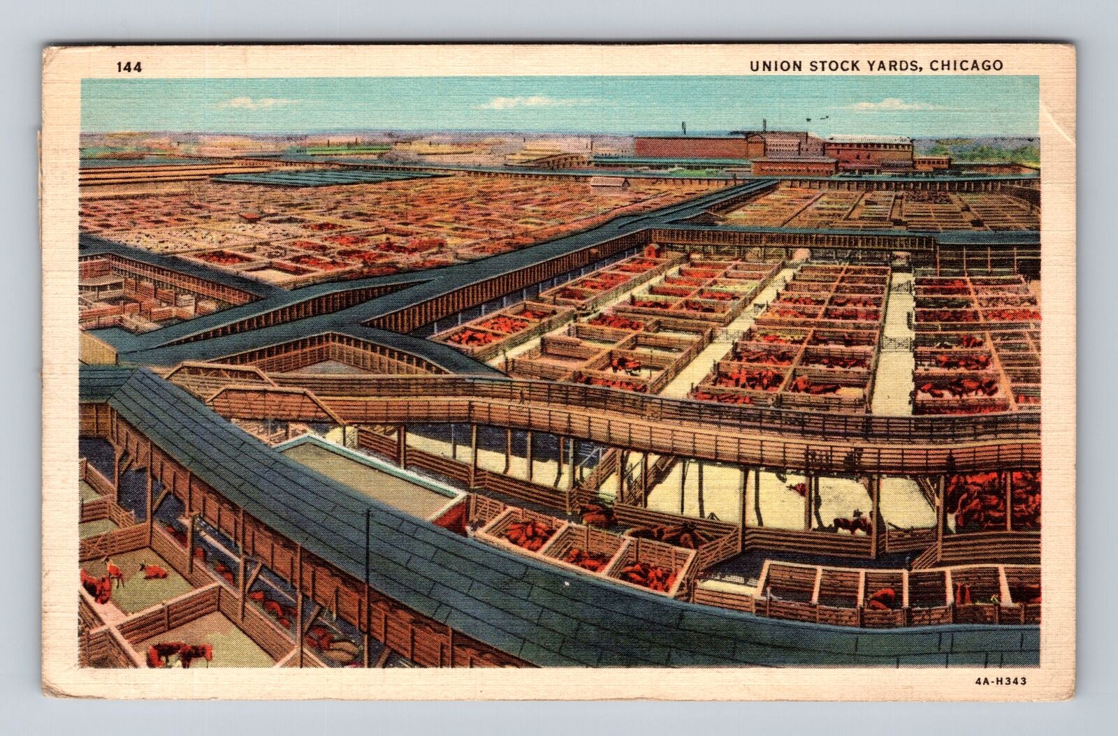 Chicago IL- Illinois, Aerial Union Stock Yards, Antique, Vintage c1937 Postcard