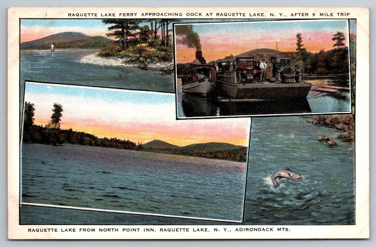 Raquette Lake, From North Point Inn, Adirondacks NY Vintage Postcard