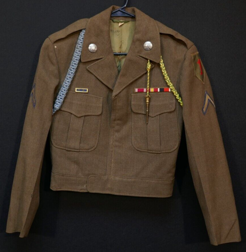 WWII Occupation Tailored Ike Jacket 1st Infantry German Bevo, Theater Ribbons