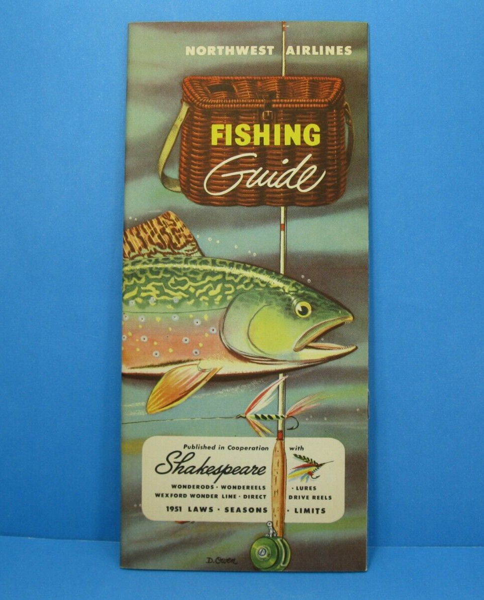 Northwest Airlines Shakespeare Lures Fishing Guide Brochure 1951 RARE