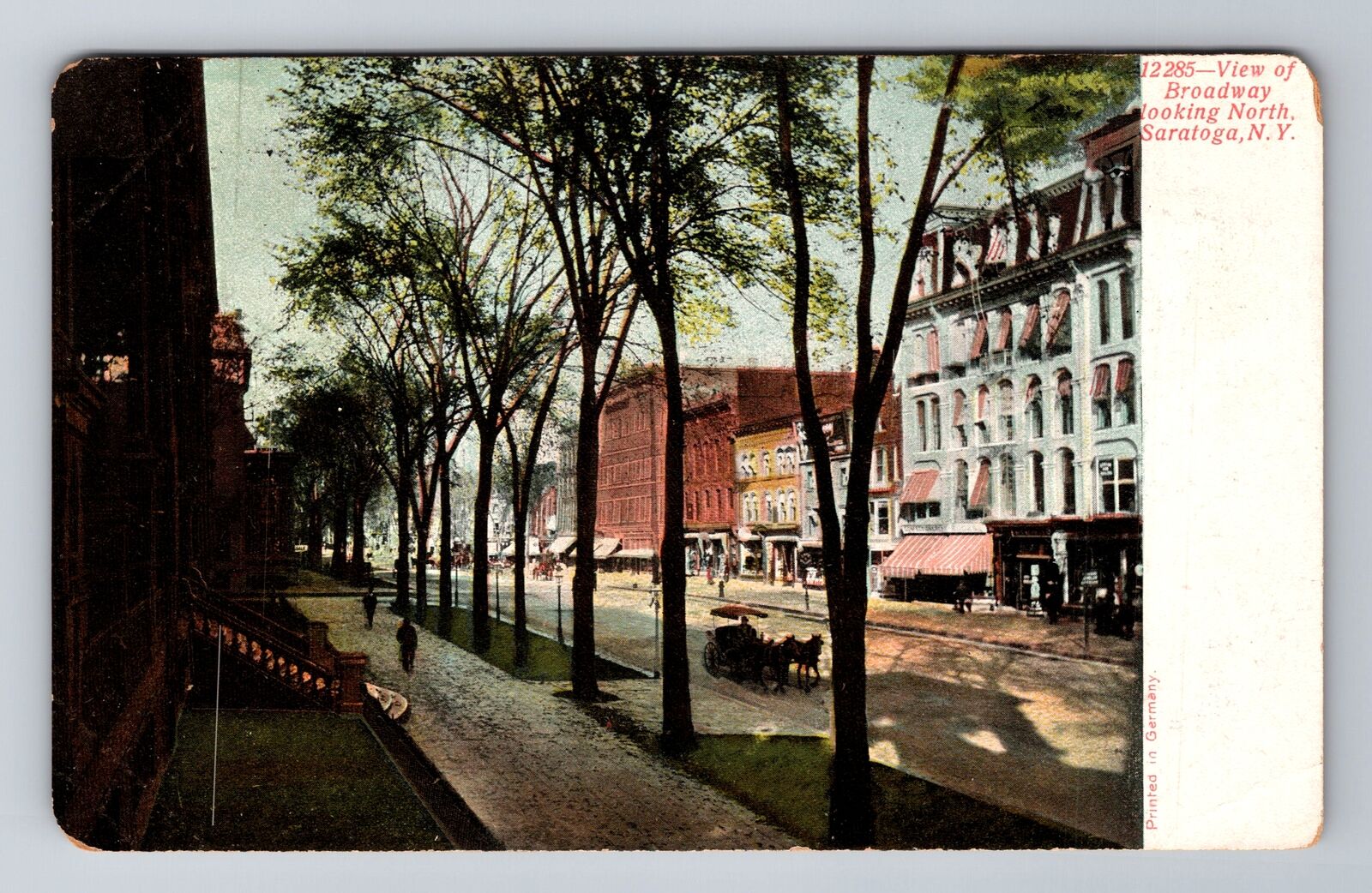 Saratoga NY-New York, Broadway Looking North, Vintage Souvenir Postcard