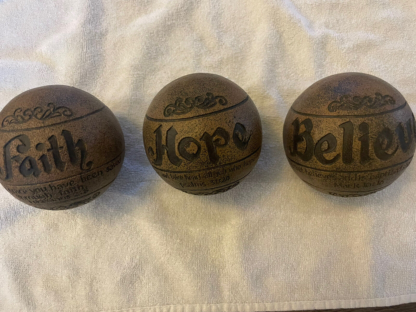 Divine Balls - Wood Like with Verse (Hope), (Faith) & (Believe)    Set of 3