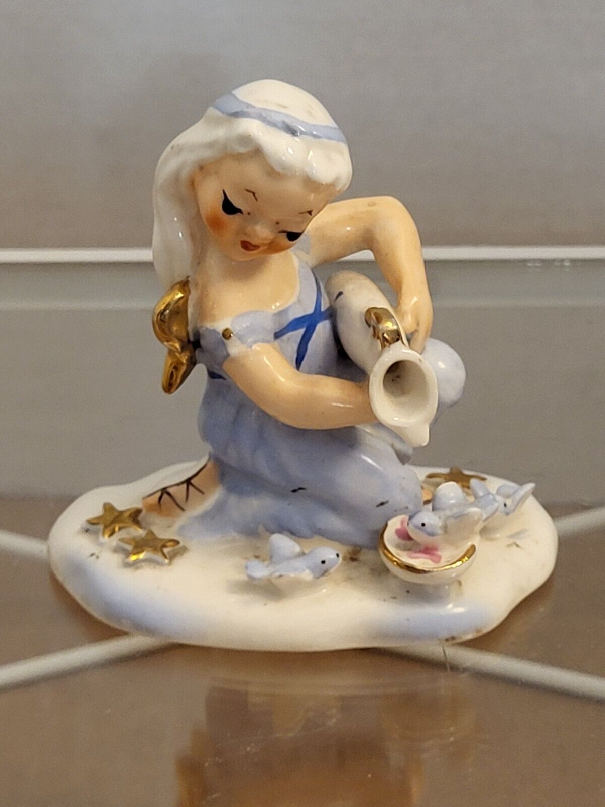 Vintage Guardian Angel Figurine Napco Astrology Aquarius Porcelain Small