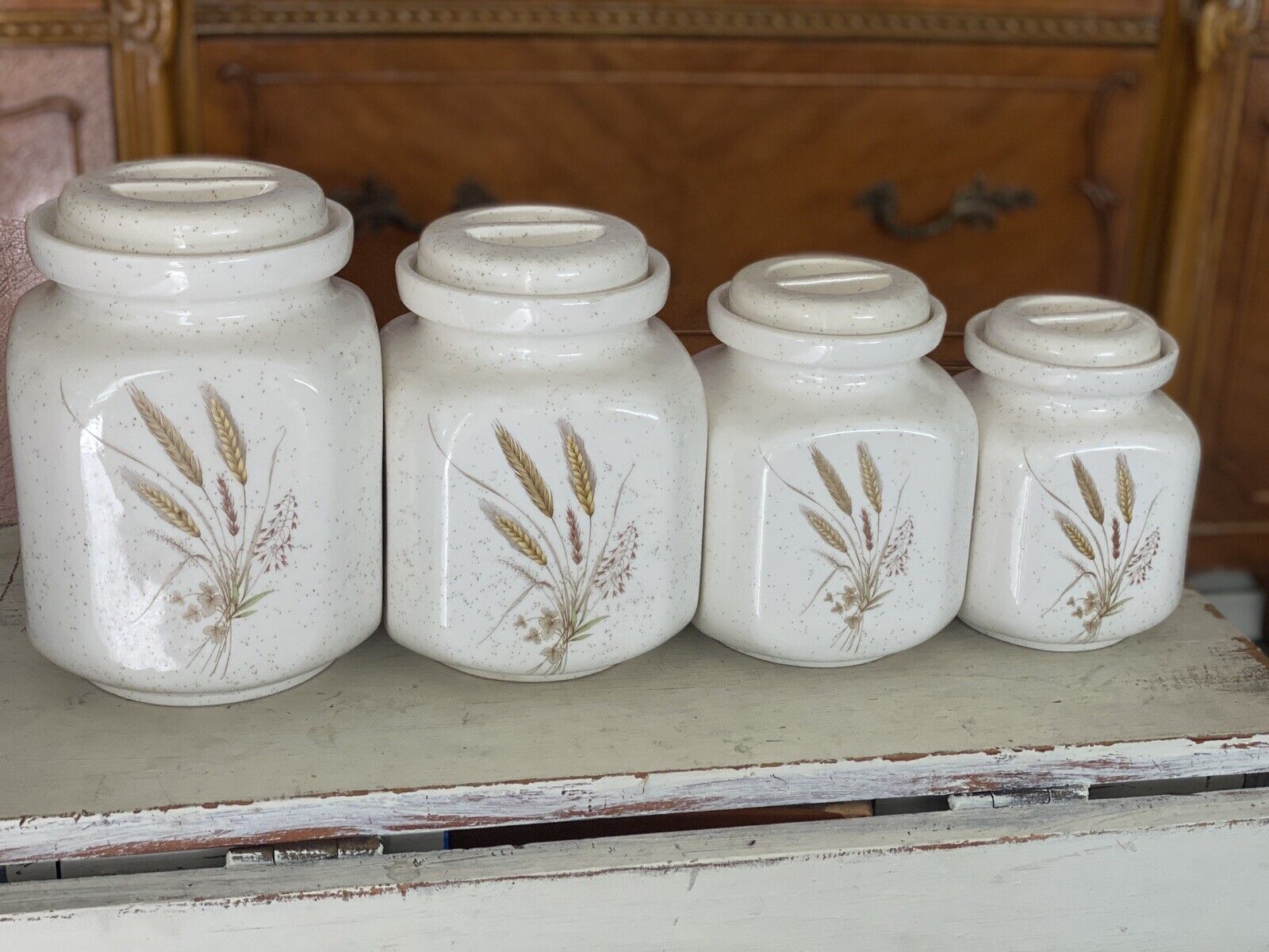 Vintage Wheat Pottery Craft Canisters