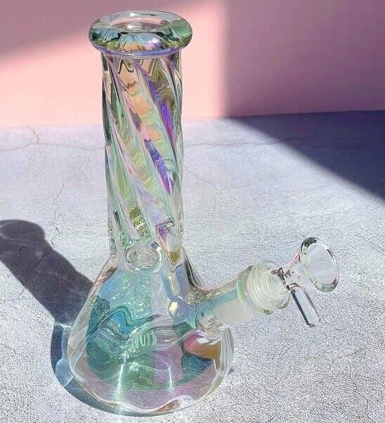 MINI Iridescent Bong Hookah Water Pipe Classic Smoking Accessories Beaker Glass