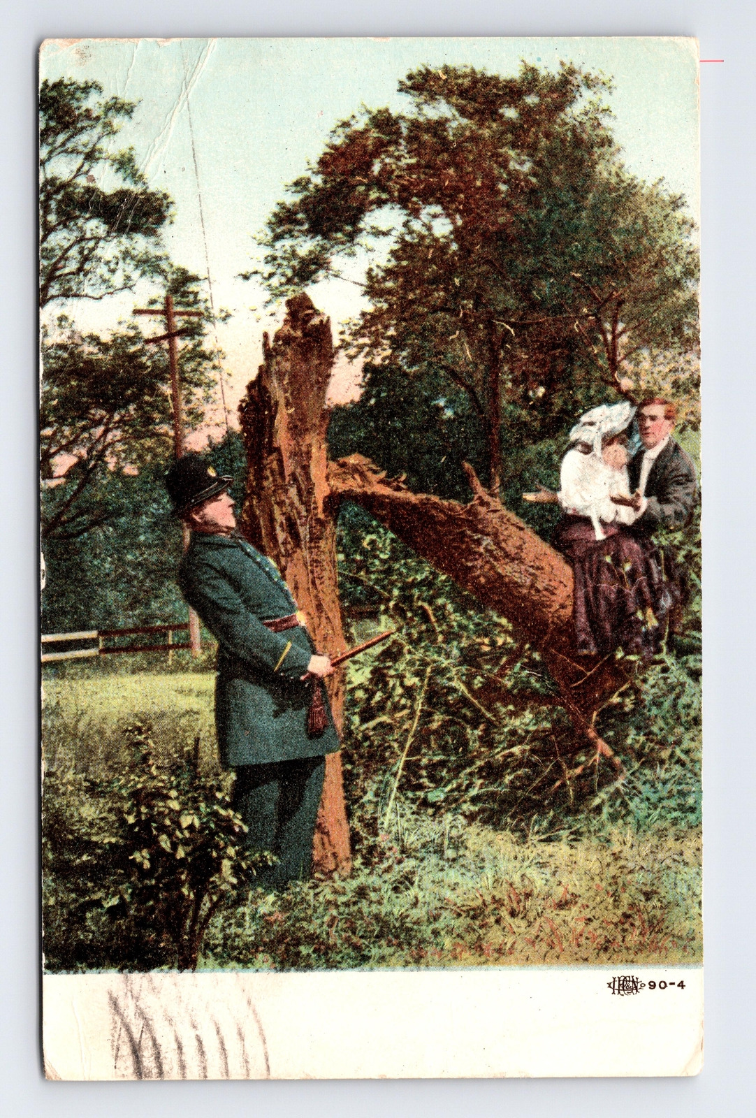 c1909 DB Postcard Policeman Gets Caught Peeping on Lovers Humor