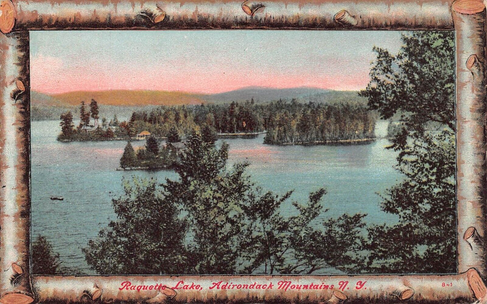 Raquette Lake Adirondack Mountains NY New York Log Frame c1909 Vtg Postcard O1