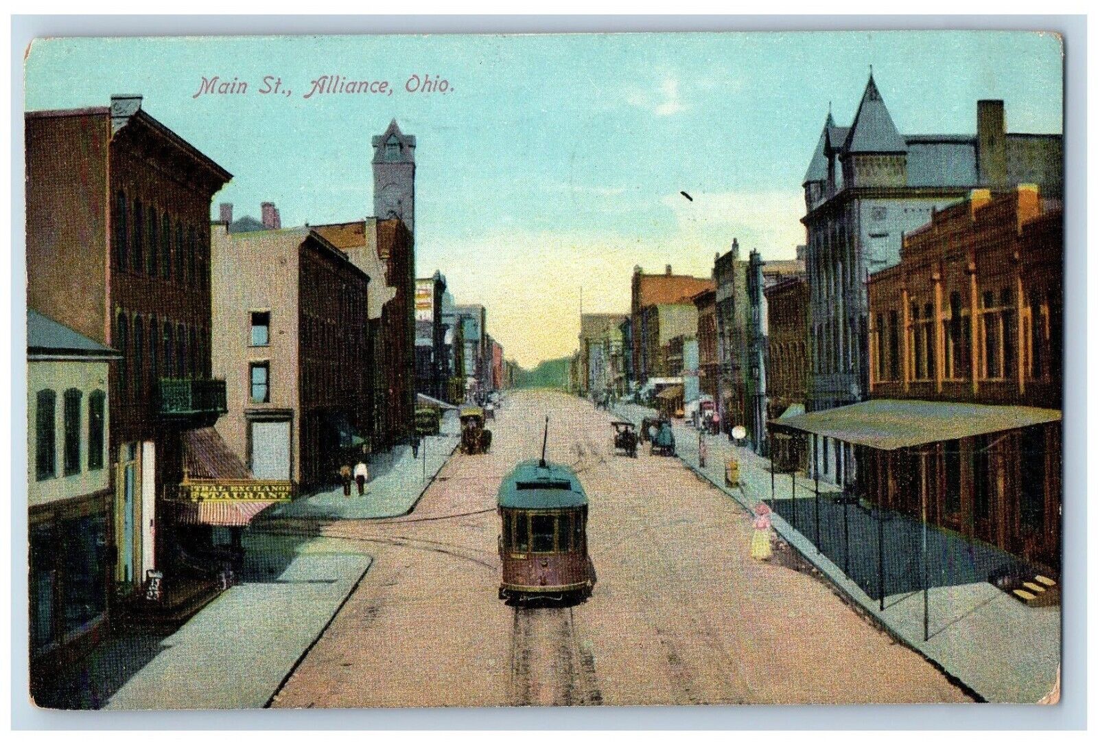 Salem Ohio OH Postcard Main Street View Trolley Cars 1910 Posted Antique