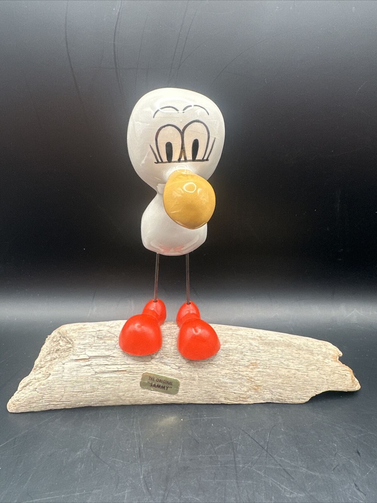 Vintage Oregon Souvenir “Sammy” Seagull Cartoon Figurine On Driftwood  Gift Art