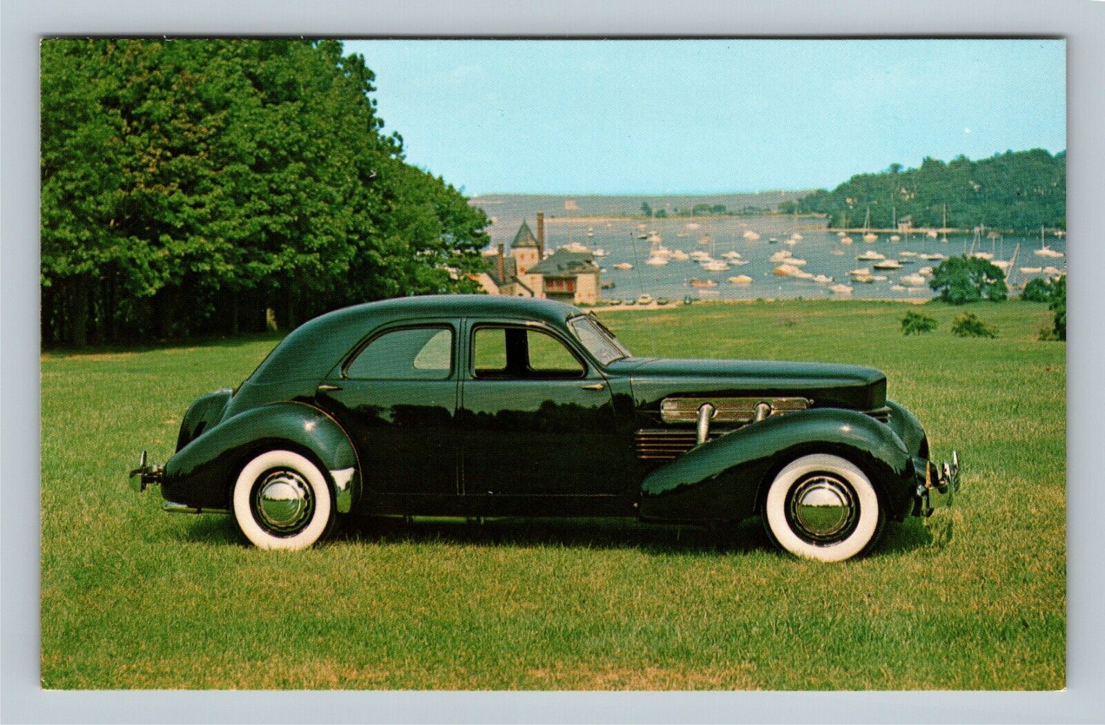 Automobile-1937 Cord Model 812 Custom Beverly Sedan Harbor View Vintage Postcard