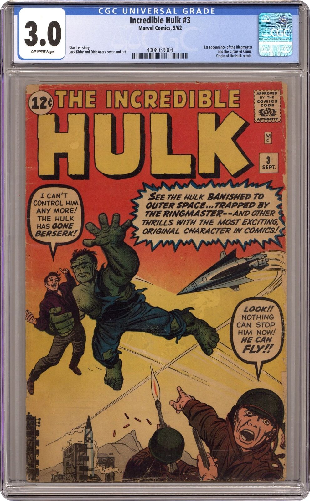 Incredible Hulk #3 CGC 3.0 1962 4008039003
