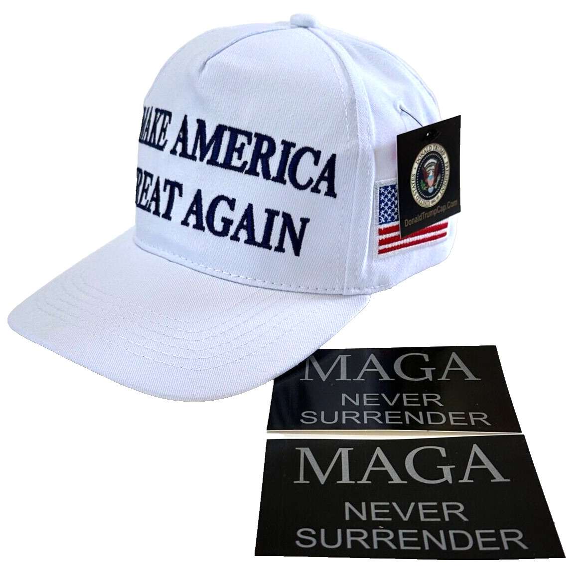 Trump OFFICIAL 45-47 Hat..2024..Make America Great Again..MAGA..White + 2 Decals