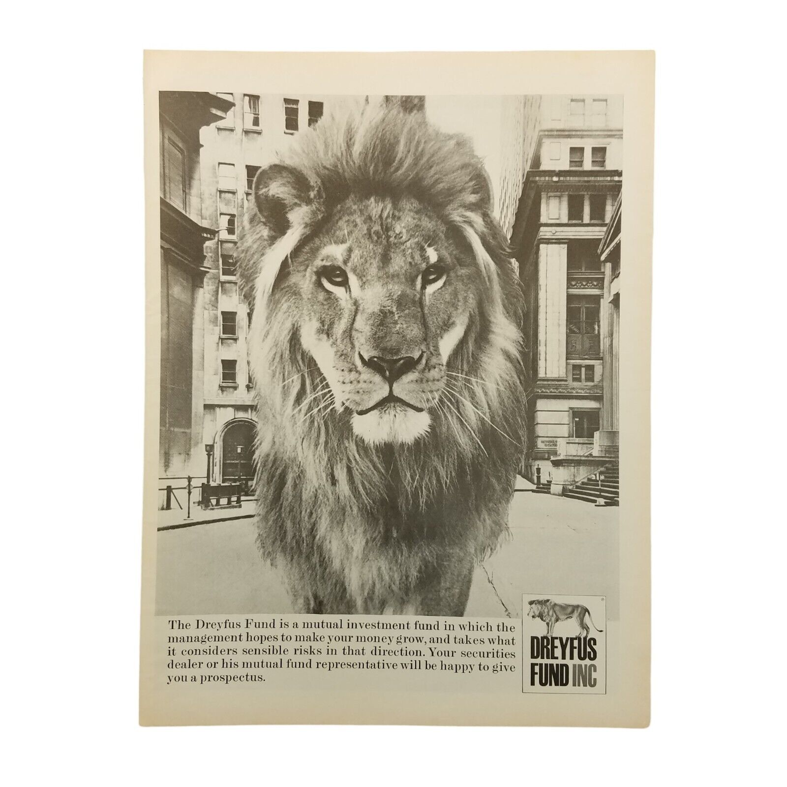 1968 Dreyfus Fund Inc Vintage Print Ad Mutual Investment Fund Lion