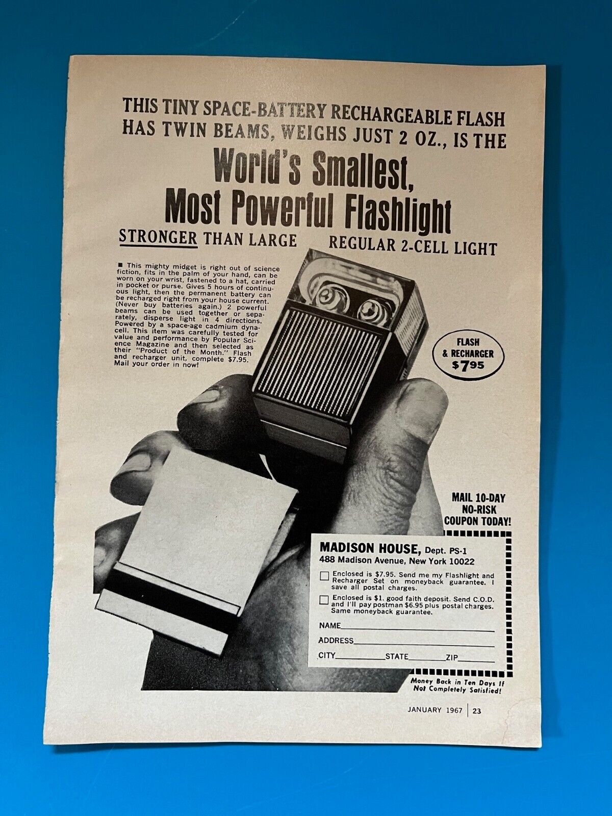 1967 ORIGINAL VINTAGE PRINT AD World's Smallest Flashlight