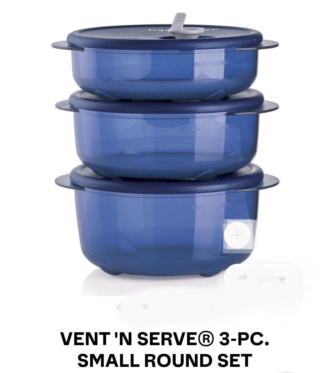 Tupperware Vent n Serve 3pc ROUND Small Set Freezer To Microwave To Table NEW