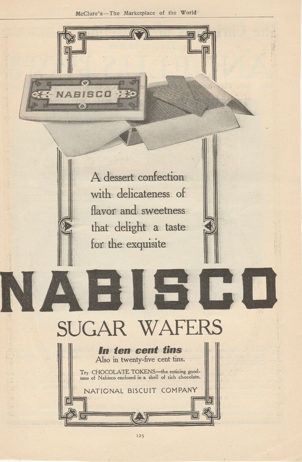 Atq 1910\'s Nabisco Sugar Wafers ten cent tins print ad Chocolate tokens