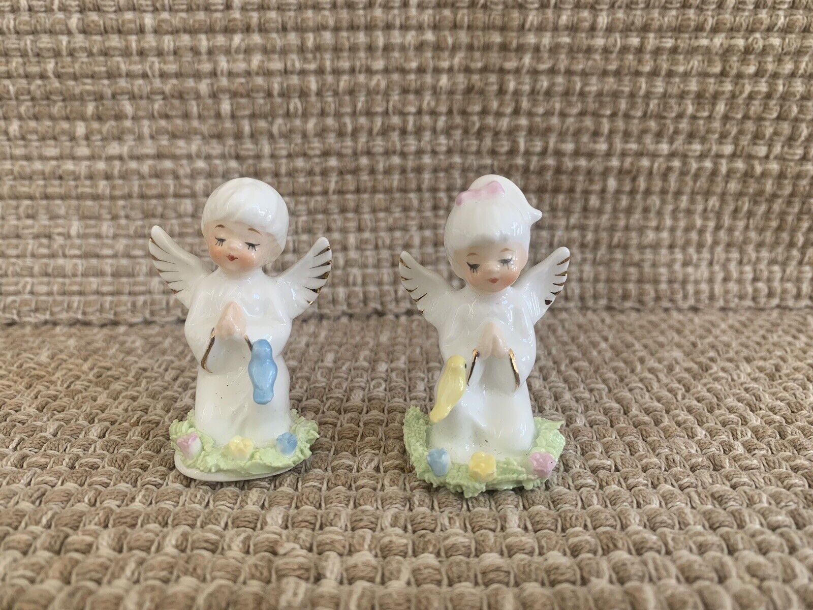 Vintage Napcoware Boy Girl Angel Figurines Bone China Miniature Spaghetti Pray