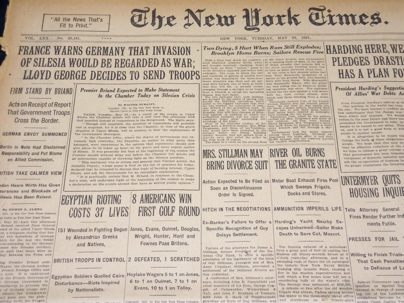 1921 MAY 24 NEW YORK TIMES - 8 AMERICANS WIN FIRST GOLF ROUND - NT 8598