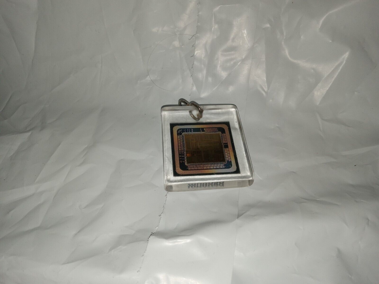 Lucite Intel Inside Keychain with Intel Microprocessor CPU w Real Chip