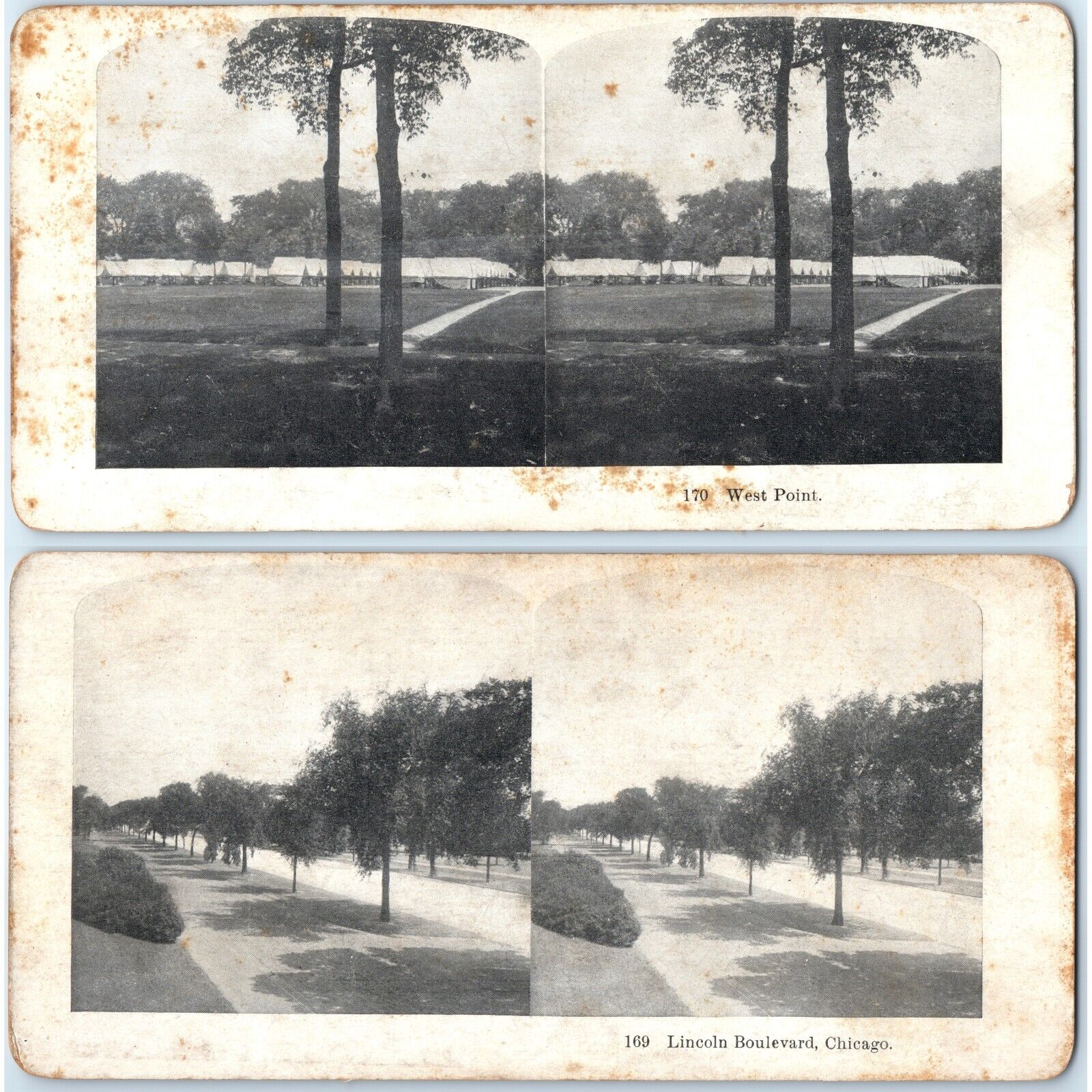 c1900s Chicago IL Lincoln Blvd / West Point Academy Double 2 Side Stereoview V42