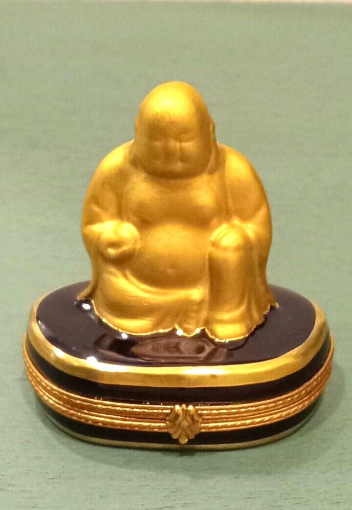 Blue Gold Buddha Limoge Box Hand Painted Vintage France