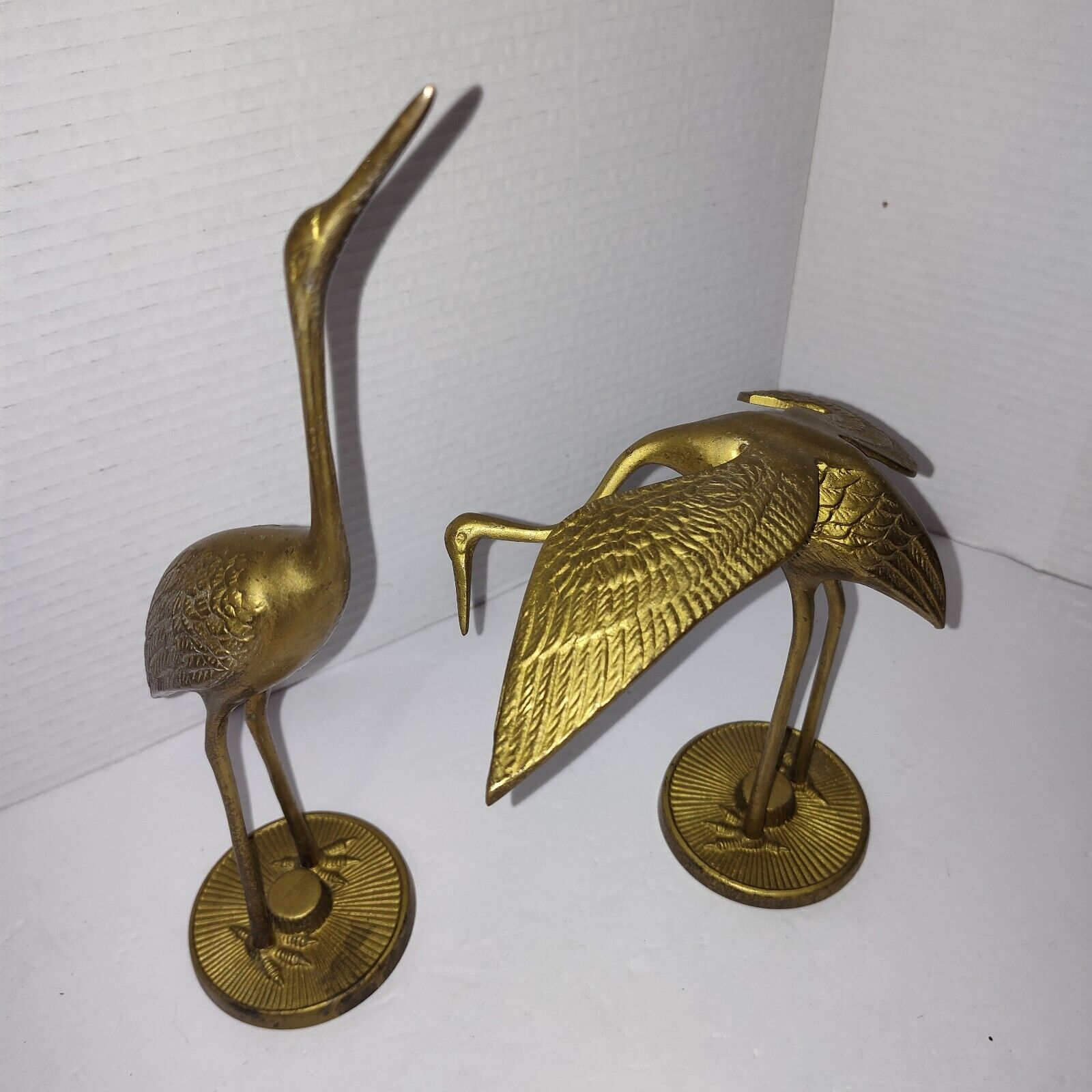 Vintage Pair Solid Brass Birds Crane Egret Heron 11.5