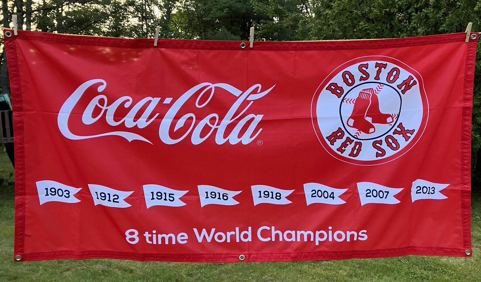 New Boston Red Sox 8X World Champions Coca Cola Banner Sign 72x36 In POP Advert