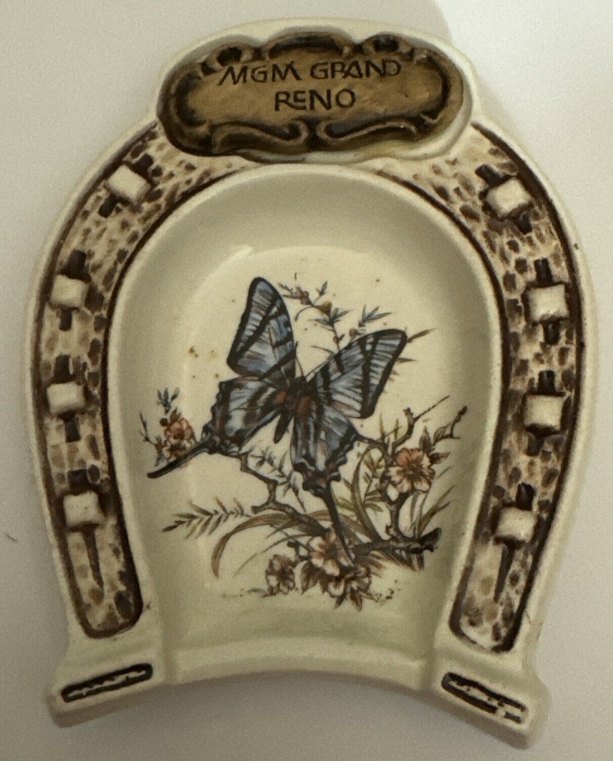 Vintage Treasure Craft MGM Grand Reno Horseshoe And Butterfly  Good Luck Ashtray