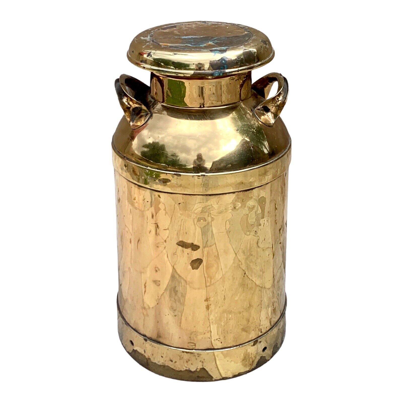 Antique Patinated Brass Milk Container With Lid