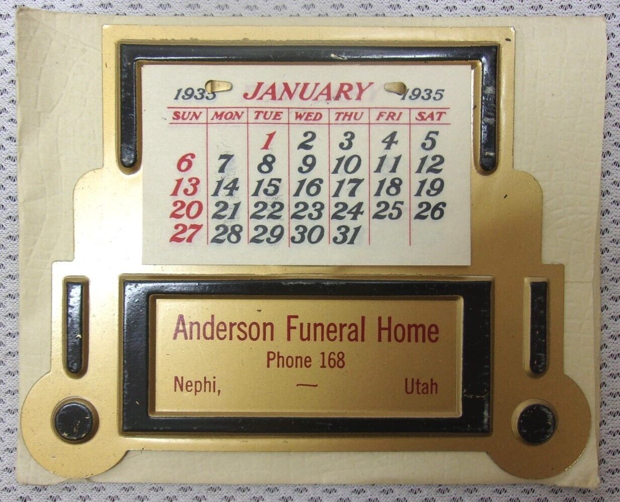 1935 CALENDAR Anderson Funeral Home Nephi, UT Small Calendar Vintage w/ Envelope