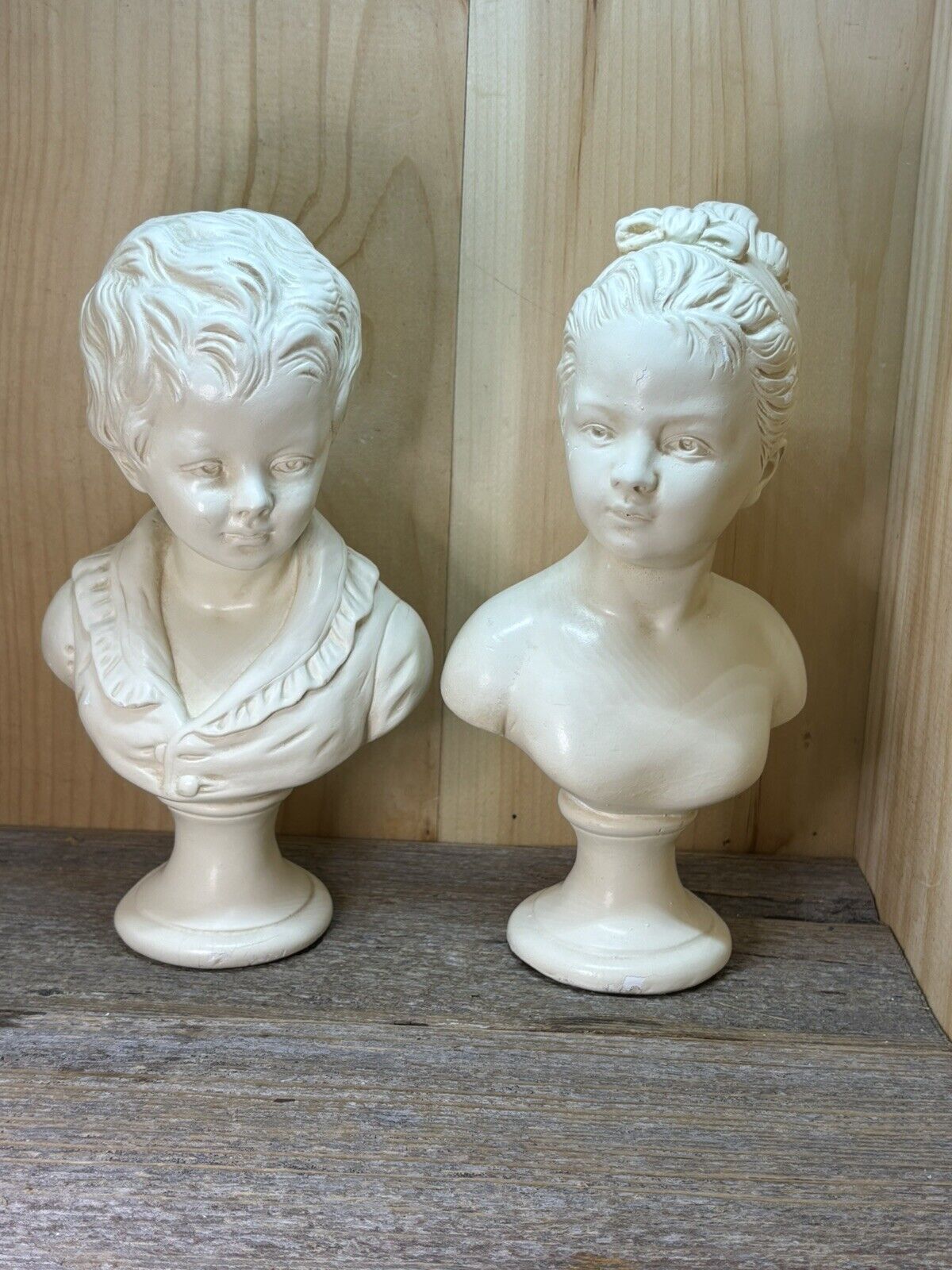 Beautiful Pair Of Vintage Alexander Backer Co Chalkware Bust Boy And Girl