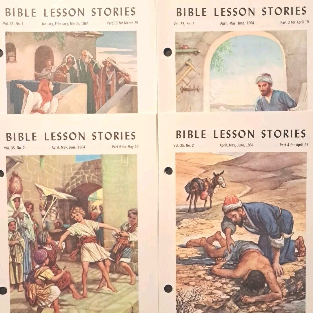 Lot 4 BIBLE LESSON STORIES💥1964 Published Religious Press Providence Litho SS3