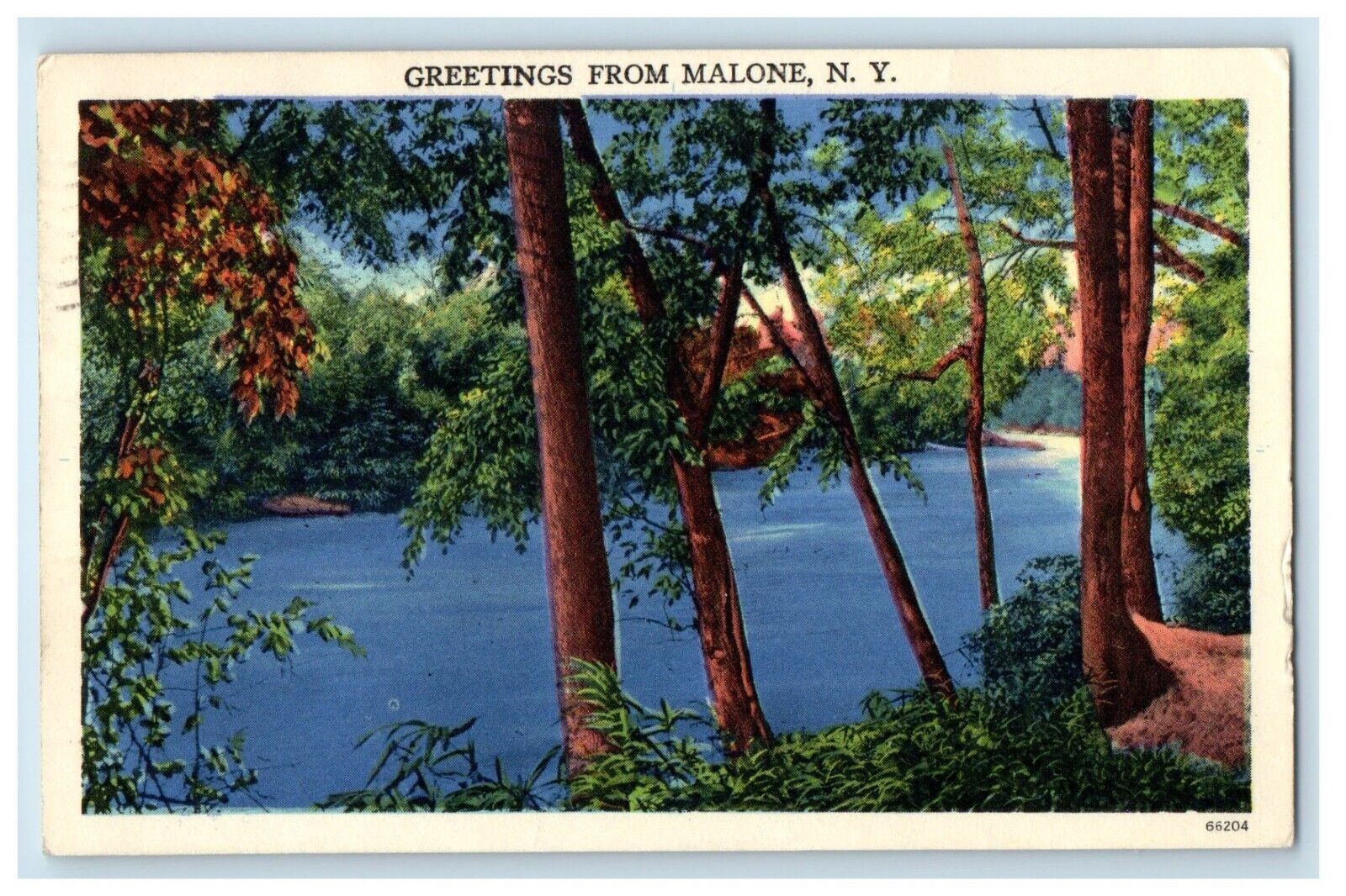 1954 Greetings From Malone New York NY, Lake View Posted Vintage Postcard