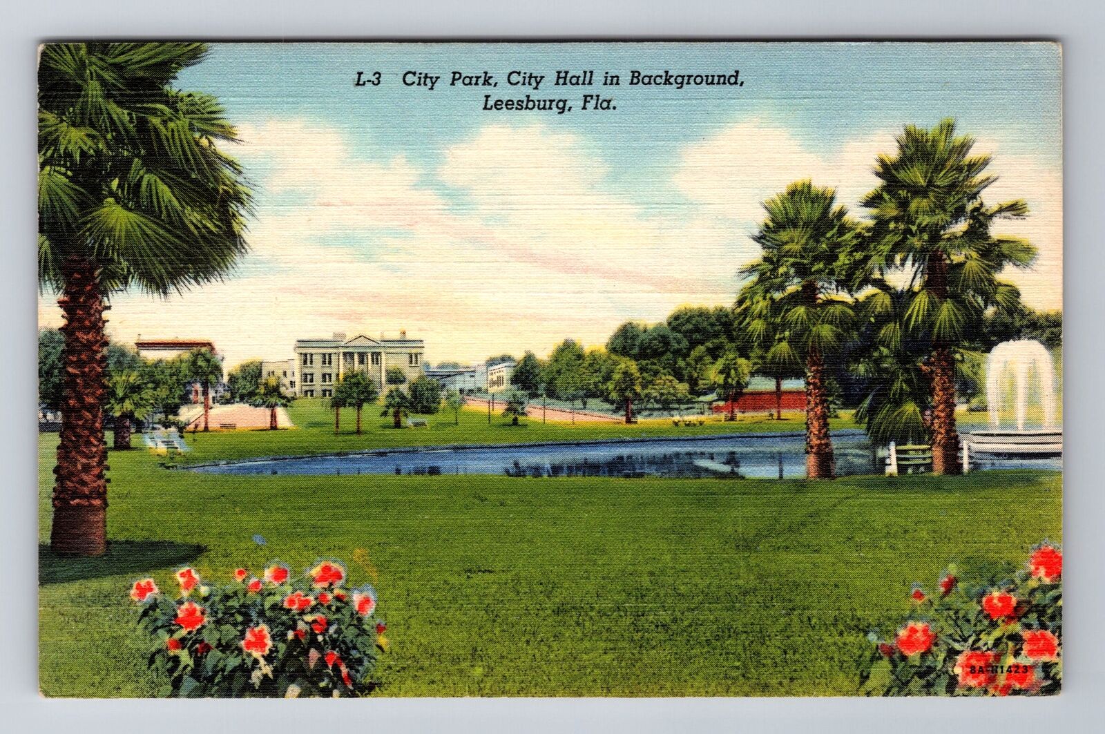 Leesburg FL-Florida, City Park, City Hall, Antique Vintage Souvenir Postcard