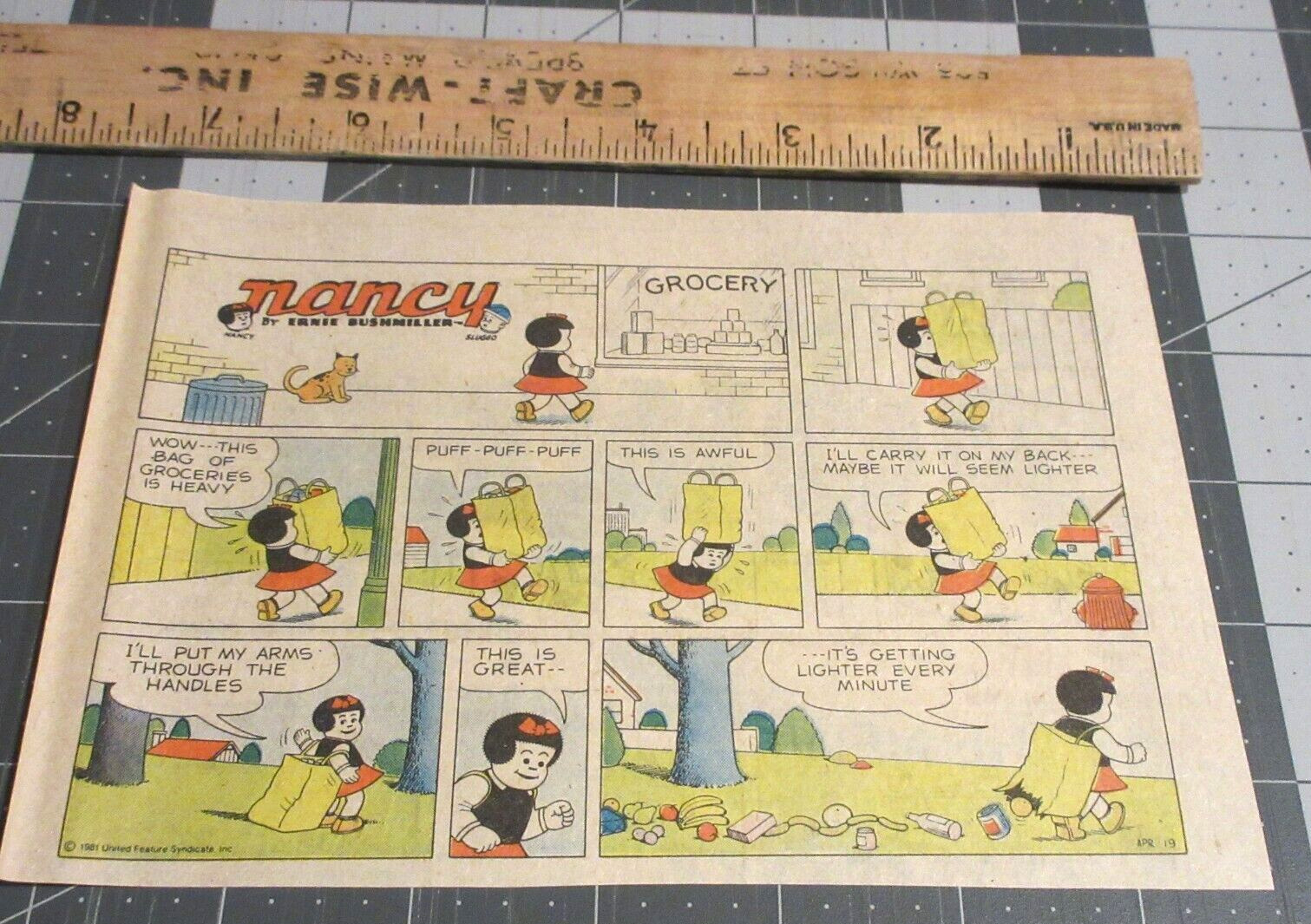 Nancy by Ernie Bushmiller Clipped Strip from Sunday comic supplement 4/19/1981
