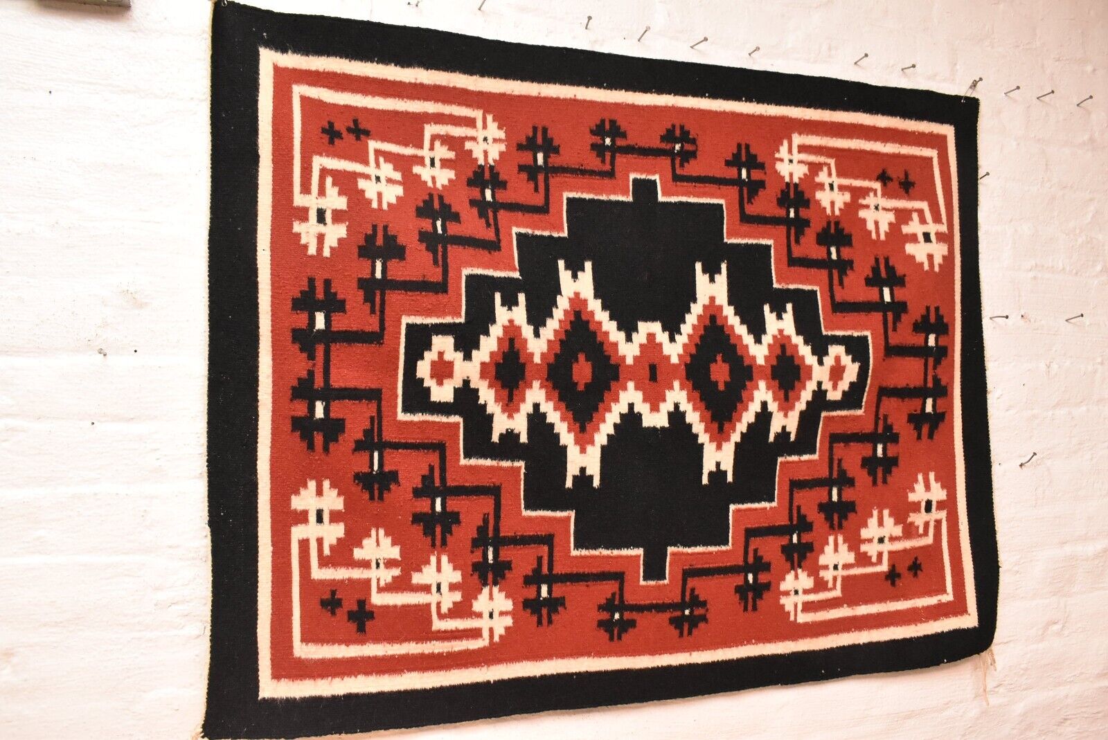 Antique Navajo Rug Textile Native American Indian Ganado Weaving 43x33 Vintage