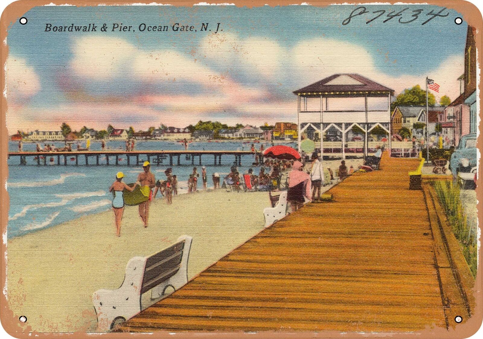 Metal Sign - New Jersey Postcard - Boardwalk & pier, Ocean Gate, N. J.
