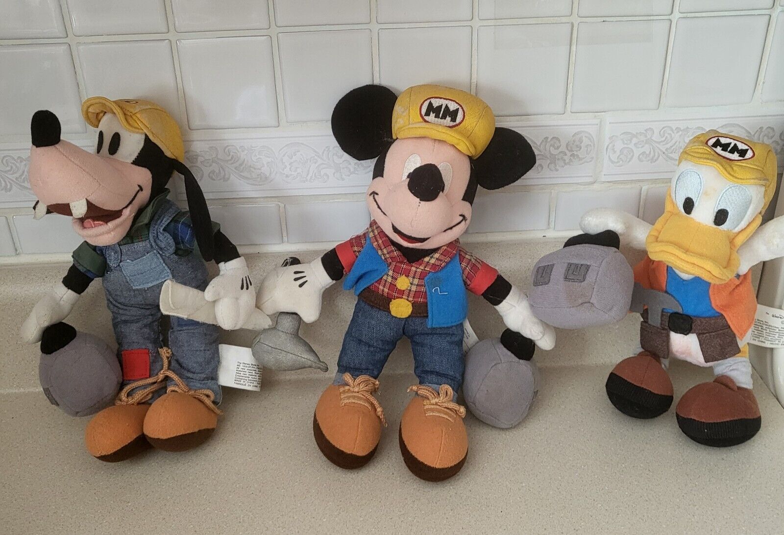 3Pc Vintage Disney Construction Worker Set - Mickey, Donald, Goofy