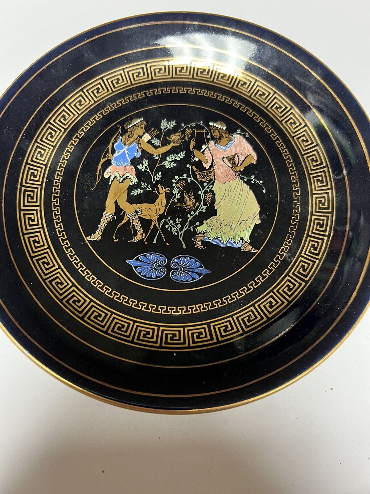 VTG 24K GOLD-TRIMMED GREEK PLATE WITH ARTEMIS AND APOLLO MADE IN GREECE See Pics