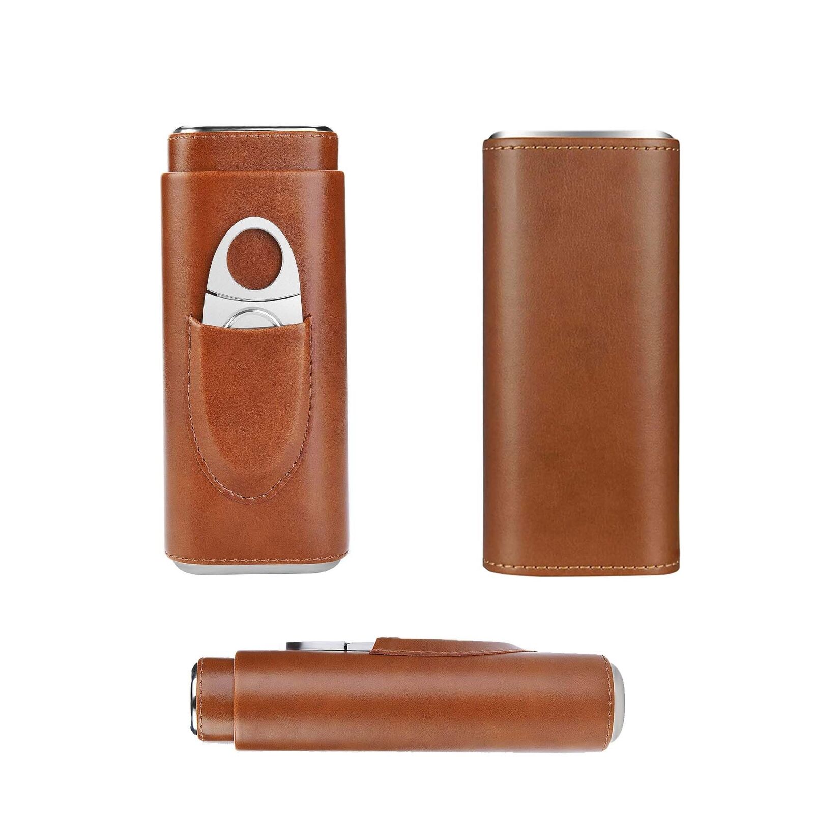 Portable 3pcs Holder Cigar Travel Case with Stainless Cutter Cedar Lined