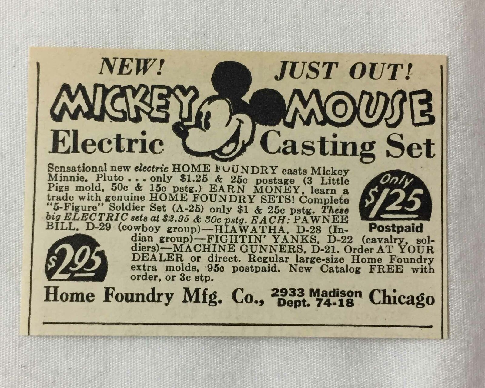 1935 small ad ~ MICKEY MOUSE ELECTRIC CASTING SET