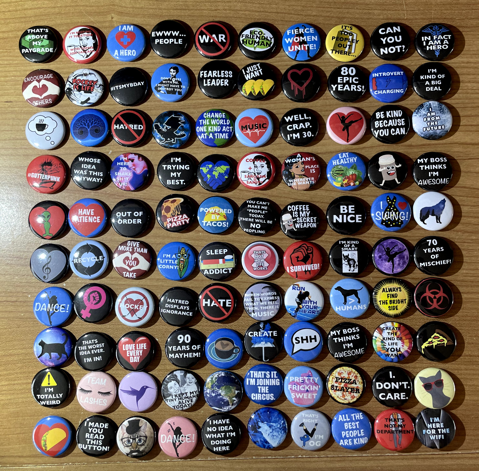 HUGE Lot of 100 Buttons Pins 80's 90's Vintage Style Funny Miscellaneous Lot #15