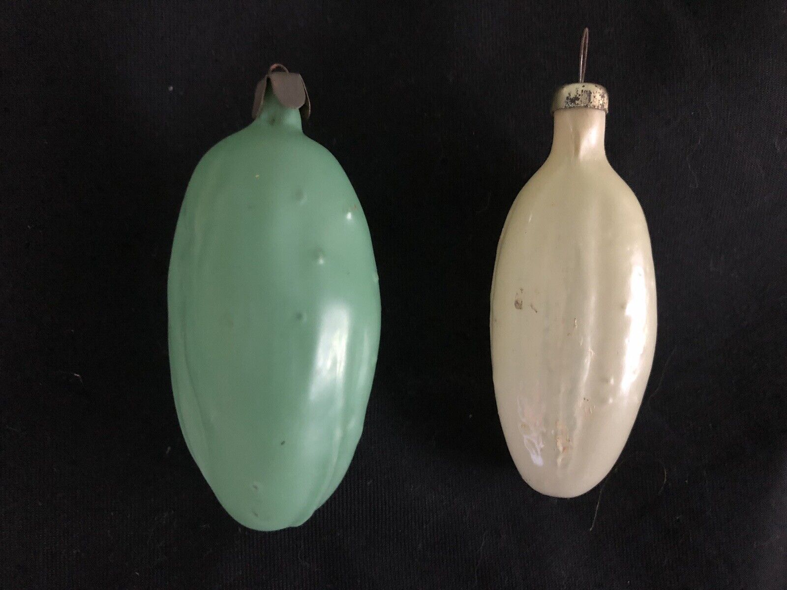 LOT OF 2 ANTIQUE VINTAGE RUSSIAN GLASS CHRISTMAS ORNAMENTS PICKLES