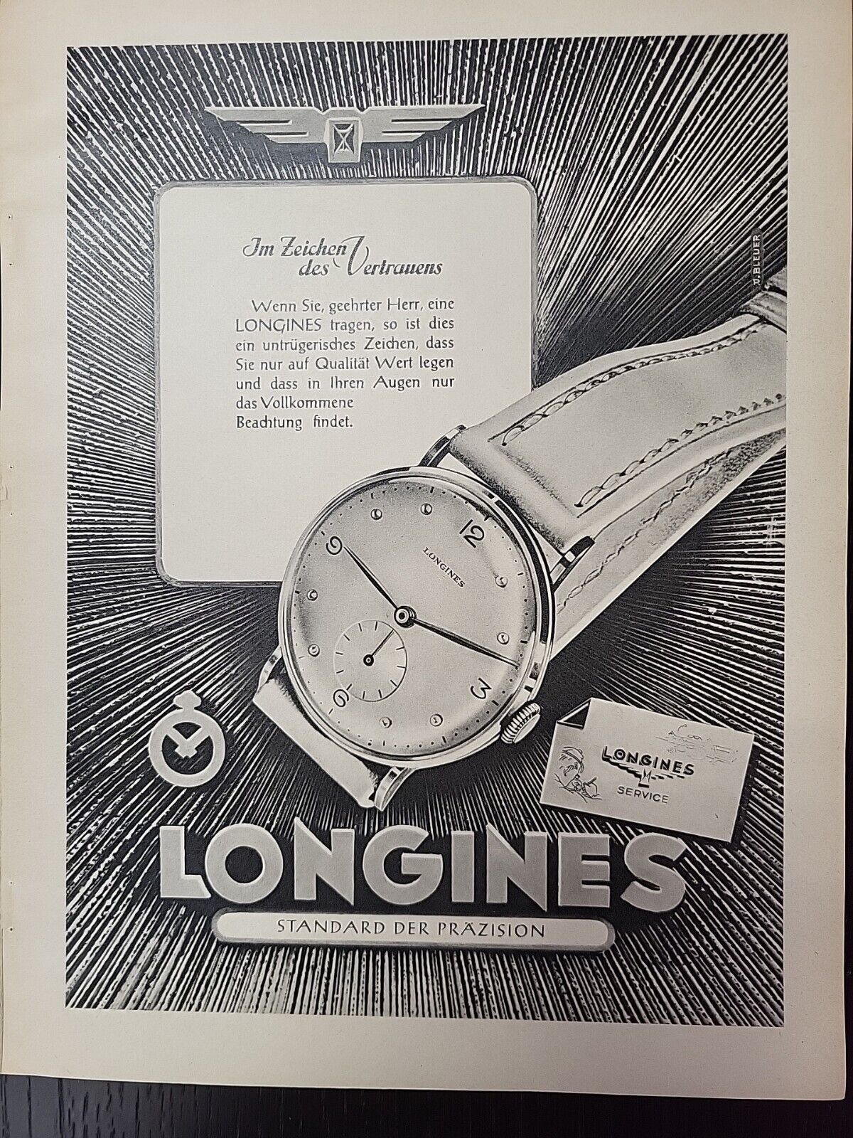 Longines Swiss Watches 1945 Print Advertising Du World War 2 Luxury German WW2